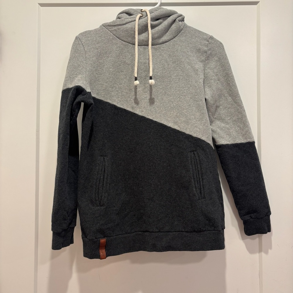 Ampersand‎ Avenue DoubleHood Hoodie Grey Charcoal Colorblock Sweatshirt Small